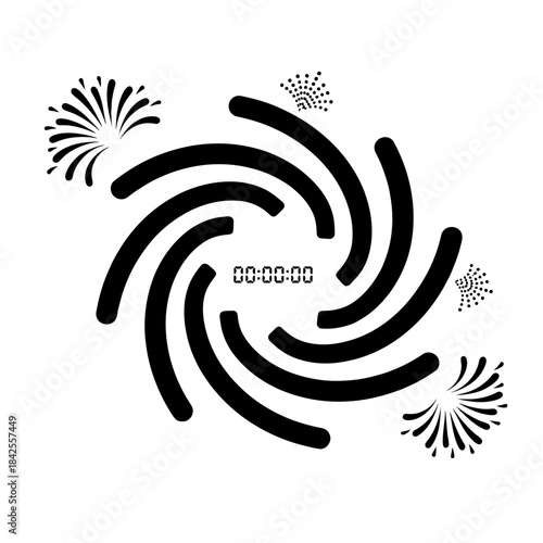 Countdown clock fireworks spiral timeflow silhouette vector illustration