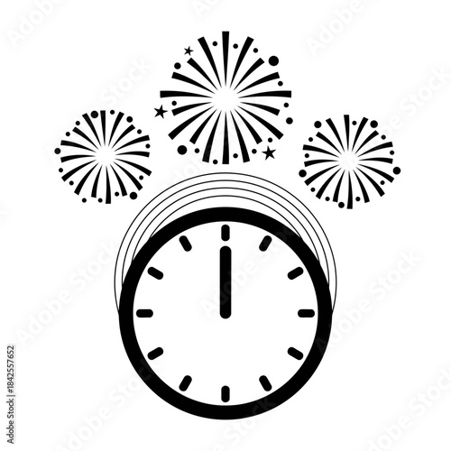 Countdown clock fireworks overclock upperburst silhouette vector illustration