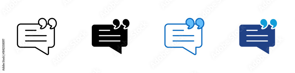 Naklejka premium Quotation Message Multiple Style Icon Design Vector - speech box with quotation marks, representing communication, messaging, and dialogue