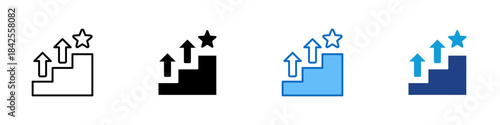 Performance Growth Multiple Style Icon Design Vector - steps with upward arrows and a star, representing improvement, achievement, and progress