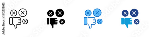 Negative Feedback Multiple Style Icon Design Vector - thumbs down with multiple X marks, representing rejection, disapproval, and negative response
