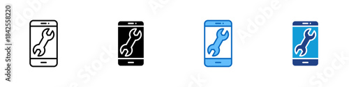 Mobile Tools Multiple Style Icon Design Vector - smartphone with a wrench, representing maintenance, support, and troubleshooting