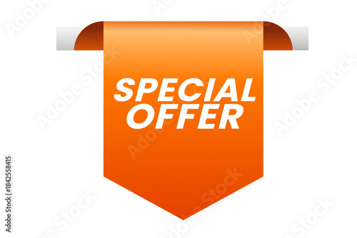 Special offer orange hanging ribbon tag, perfect for attracting attention to limited-time deals, clearances, and sales events in any advertising or e-commerce context
