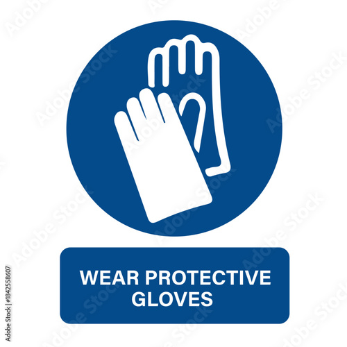 Safety gloves must be worn in this area. Wear gloves sign, Workwear icon