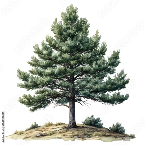 watercolor of Cedar Tree, vector, isolated on a white background.