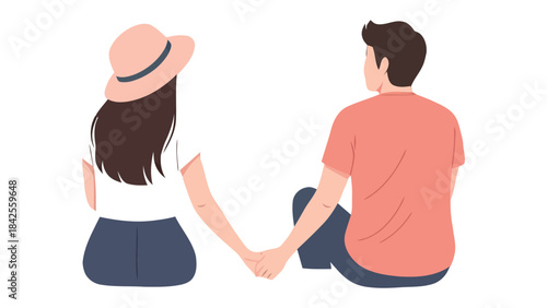 A moment of tenderness: A couple is depicted from behind, their hands delicately clasped, signifying a shared moment of intimacy, unity, and shared anticipation.