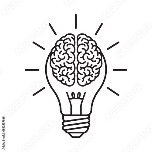 Brain Inside Light Bulb Icon Symbolizing Brilliant Ideas, Creative Thinking, Innovation, Mental Inspiration, and Problem Solving.