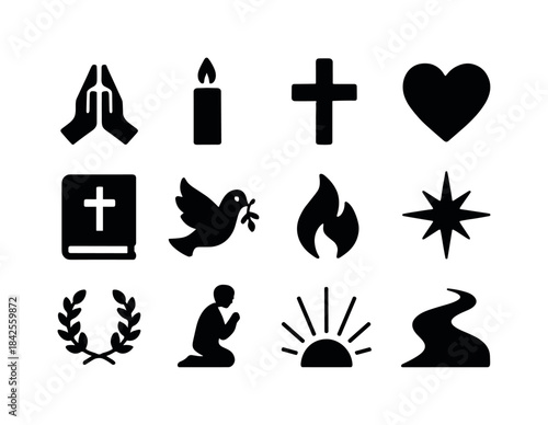 Christian Devotion Icons. Christian Devotion. Solid icon set of