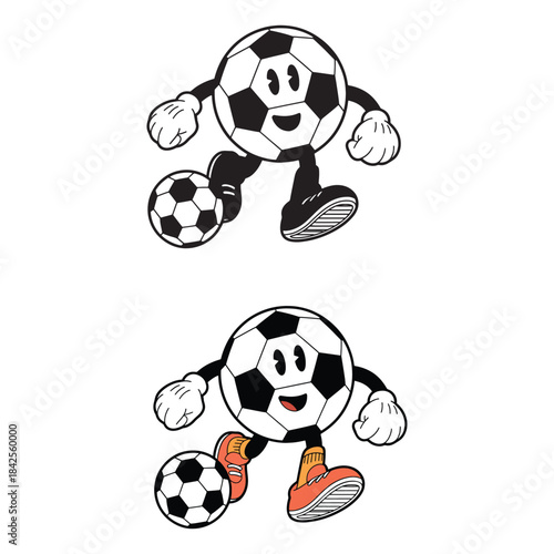 funny Cartoon  soccer ball in a white background. Funky Sports Design
