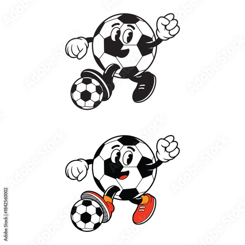funny Cartoon  soccer ball in a white background. Funky Sports Design