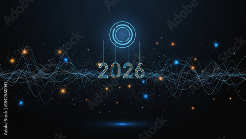 2026 futuristic dark technology wave new year background