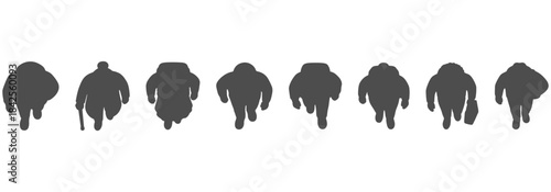 CAD top view illustration of diverse individuals silhouette—young adults, middle-aged, and seniors. Vector illustration