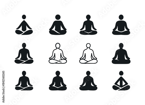 Yoga Meditation Logos. people meditating or practicing yoga for