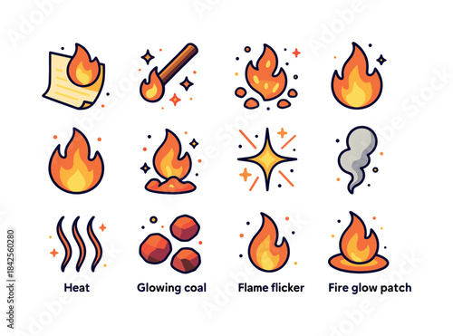 Burning Elements Icons. Burning Elements. Colorful isometric vec
