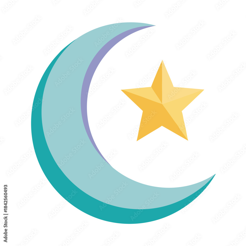 Obraz premium Crescent Moon and Star with Soft Shadow 