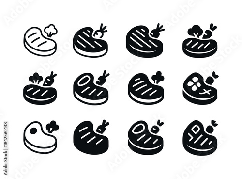 Steak Logo Variations. A close-up of a perfectly cooked steak wi