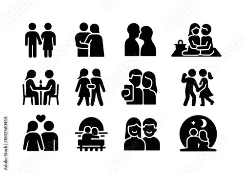 Couple Moment Icons. Couple Moments. Solid icon set of Couple Mo