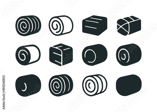 Hay Bale Icons. hay bales. Icon set. Set Logo of hay bales: sing