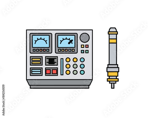 Electronic diagnostic device and electrical component on white background, clean vector illustration