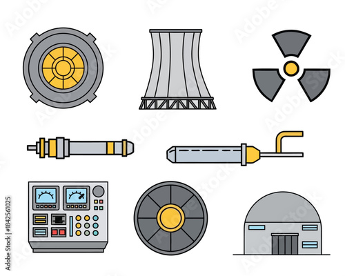 Industrial icons representing power generation, energy production, and engineering components