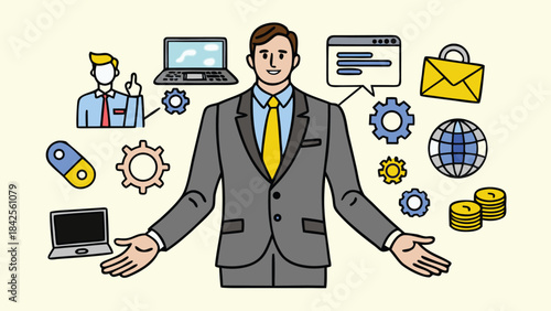 An illustration of a professional representing the diverse aspects of modern business and technology isolated on transparent background, Vector