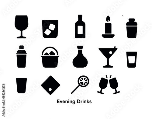 Evening Drinks Icons. Evening Drinks. Solid icon set of Evening