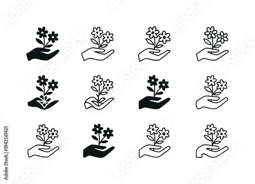 Floral Gesture Icons. Receiving flowers or a thoughtful gesture.