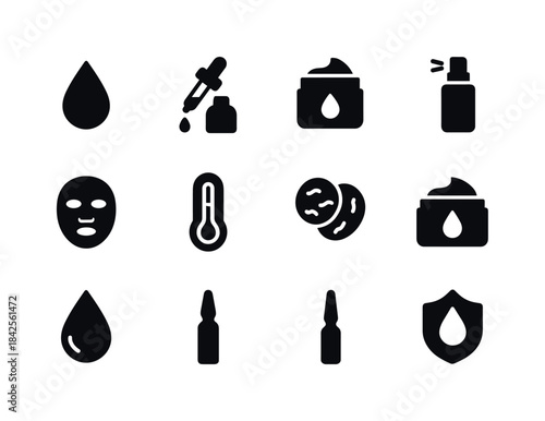 Hydration Skincare Icons. Hydration skincare. Solid icon set of