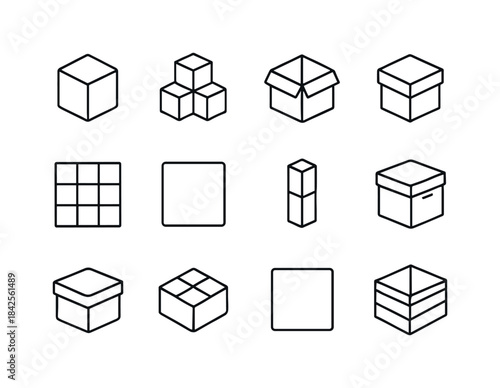 Boxy Icons Display. Boxy Structure. Line icon set of Boxy Struct