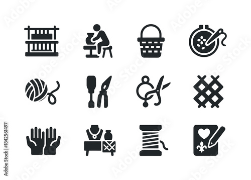 Artisan Craft Icons. Handicrafts and artisans. Solid icon set of