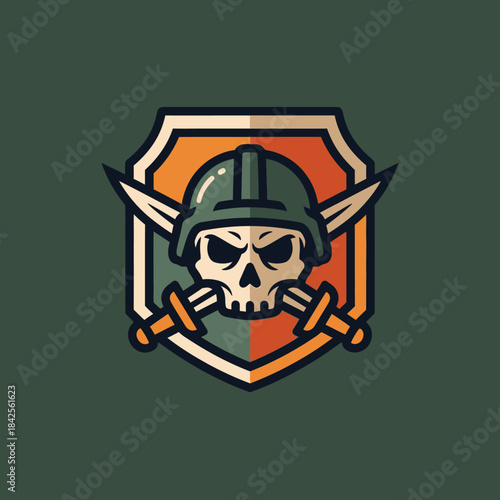 Edgy military insignia featuring a skull with helmet and crossed swords emblem creation