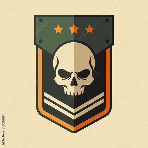 Intricate military insignia emblem showcasing a skull and star iconography badge design