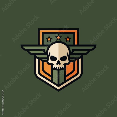 Military-Inspired emblem design featuring skull and wings for tactical applications and insignia