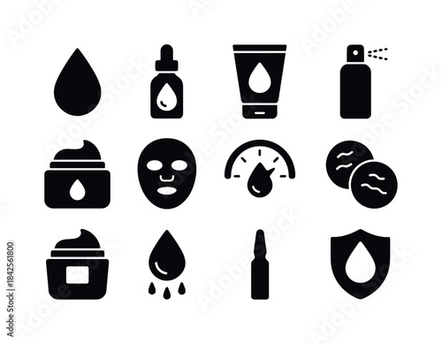 Hydration Skincare Icons. Hydration skincare. Solid icon set of