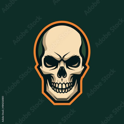 Stylized skull illustration with bold outline conveying darkness and danger graphic