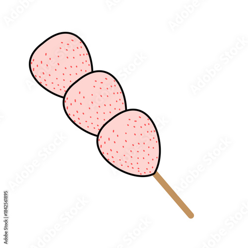 Dango Skewer Illustration: Pink Rice Dumplings on a Stick