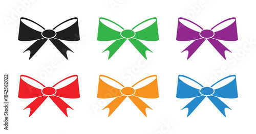 Colorful Ribbon Bow Icon Set, Decorative Gift Bow Vector Collection