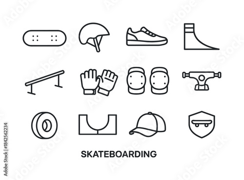 Skateboarding Icon Set. Skateboarding. Line icon set of skateboa