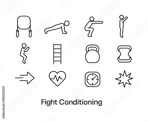 Fight Conditioning Icons. Fight Conditioning. Line icon set of F