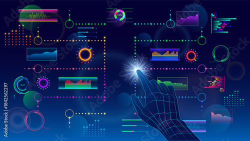 Futuristic Digital Dashboard Interface – Neon HUD UI Elements, Data Visualization & Technology Background