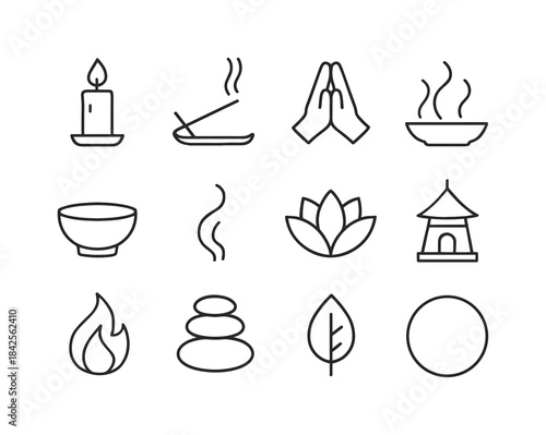 Spiritual Icon Set. Spiritual Ritual. Line icon set of Spiritual