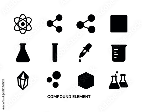 Compound Elements Icons. Compound Elements. Solid icon set of Co