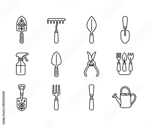 Stylish Garden Icons. Stylish garden tools. Line icon set of Sty