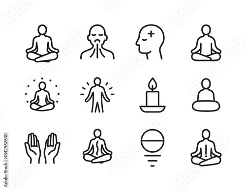 Meditation Icon Set. Meditation. Line icon set of Meditation: lo