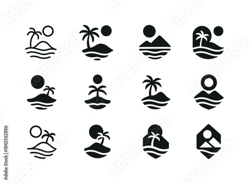 Island Tour Logos. Island Hopping Boat Tours. Icon set. Set Logo