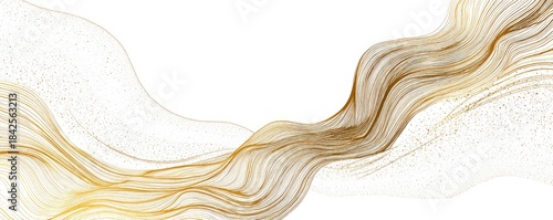Abstract flowing golden lines with glitter on white. Swirling, elegant, luxurious design