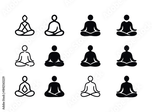 Yoga Meditation Logos. people meditating or practicing yoga for