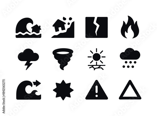 Natural Disaster Icons. Natural disasters. Solid icon set of nat