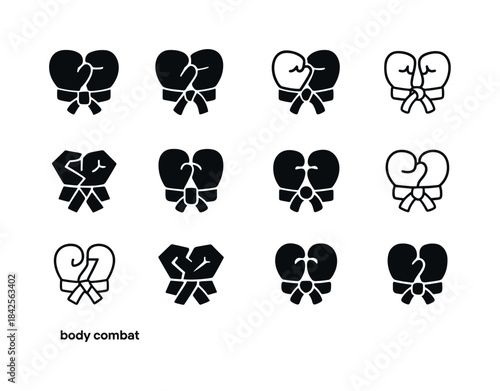 Body Combat Logos. body combat. Icon set. Set Logo of body comba