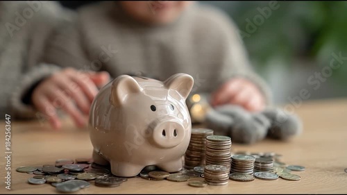 Child Saving Money in Piggy Bank